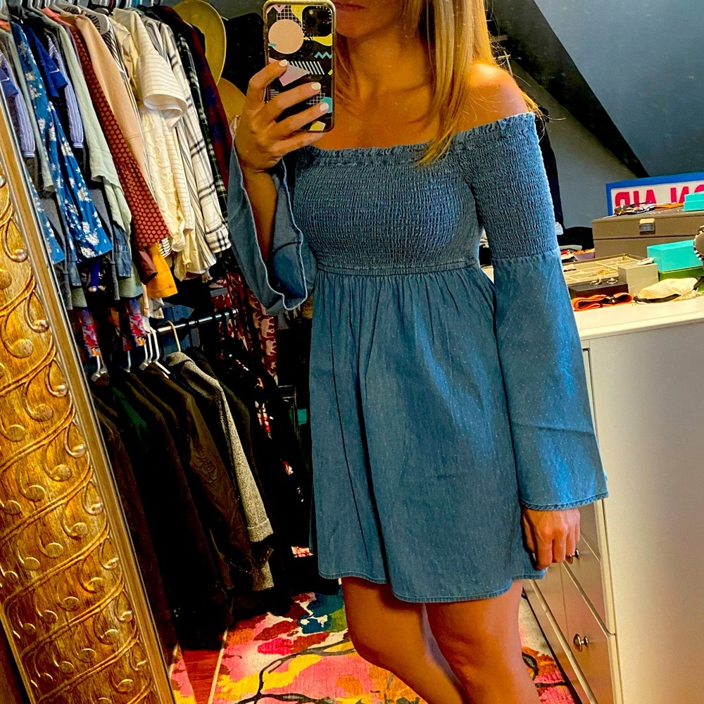 Denim Bell Sleeve Mini Dress 💙